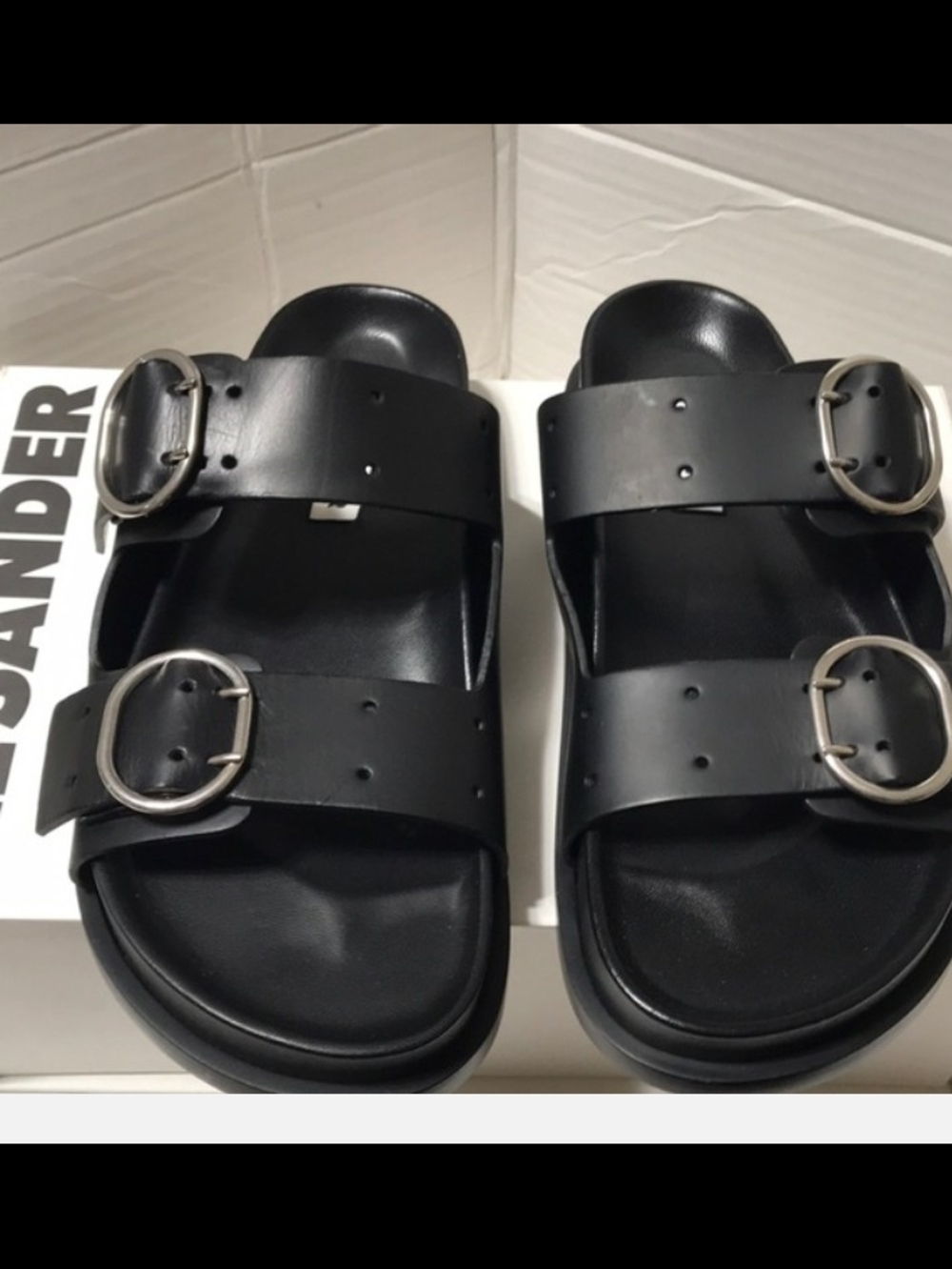 Jill Sander Black Leather Slide Sandals